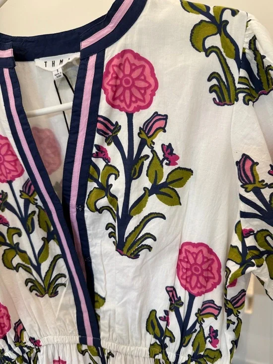 💙 NWT 💙 THML • White Floral Puff Sleeve Maxi Dress with Contrast Collar • Small - Picture 14 of 16